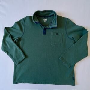 L.L.Bean XL Reg Green Heavyweight Knit Pullover Snap Collar Shirt